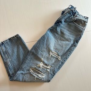 Zara High Rise Light-Medium Wash Ankle Ripped Jeans